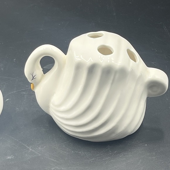 VTG Set Swan Soap Dish Toothbrush Holder MCM Ceramic - Picture 3 of 10